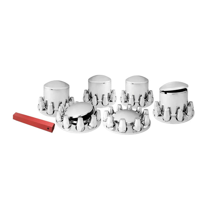 Chrome Plastic Compete Axle Cover Sets with Round Hub Caps - White Line Distributors Inc