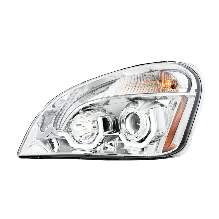 Freightliner Cascadia Chrome Projector Headlight with White LED Running Light 2008-Later - White Line Distributors Inc
