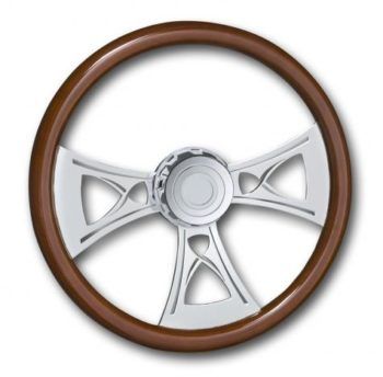 18" Cross Steering Wheel with Wood Grips and Chrome Spokes - White Line Distributors Inc
