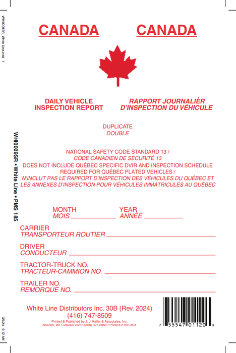 30B Daily Vehicle Inspection Report Book - White Line Distributors Inc