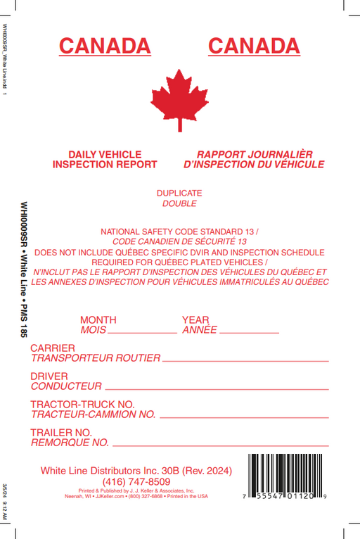 30B Daily Vehicle Inspection Report Book - White Line Distributors Inc