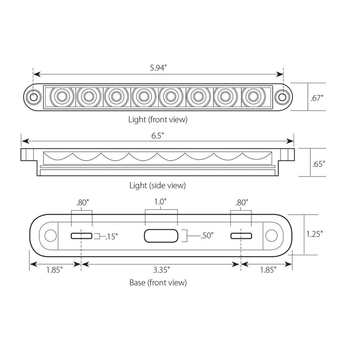 6.5" Surface Mount Pearl Marker & Turn LED Light Bar with Chrome Plastic Base - White Line Distributors Inc