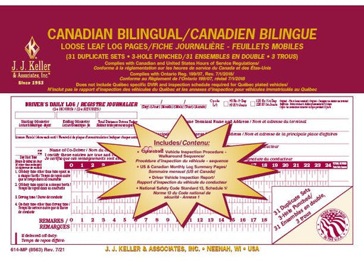 614MP Bilingual Loose Leaf Log Page - White Line Distributors Inc