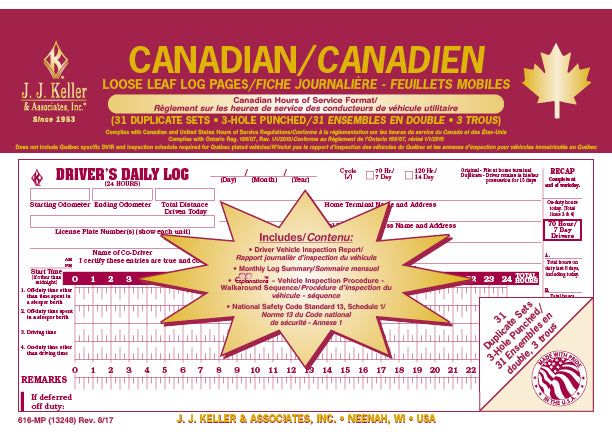 616MP Loose Leaf Daily Log Page - White Line Distributors Inc