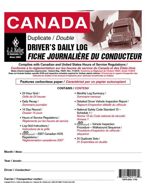 763LD Two-in-One Drivers Daily Logbook - White Line Distributors Inc