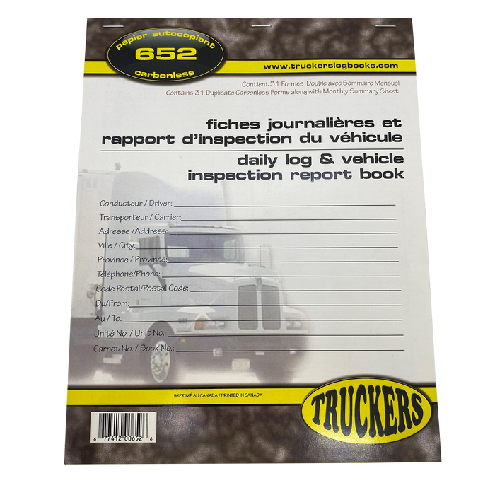 Bilingual Daily Log and Vehicle Inspection Report Book - White Line Distributors Inc