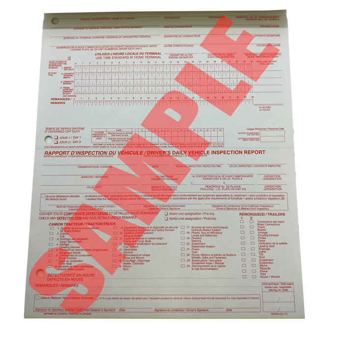 Bilingual Daily Log and Vehicle Inspection Report Book - White Line Distributors Inc