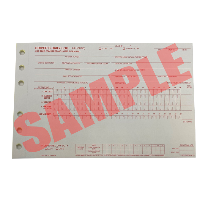 Driver's Daily Log Loose Leaf Refills - White Line Distributors Inc