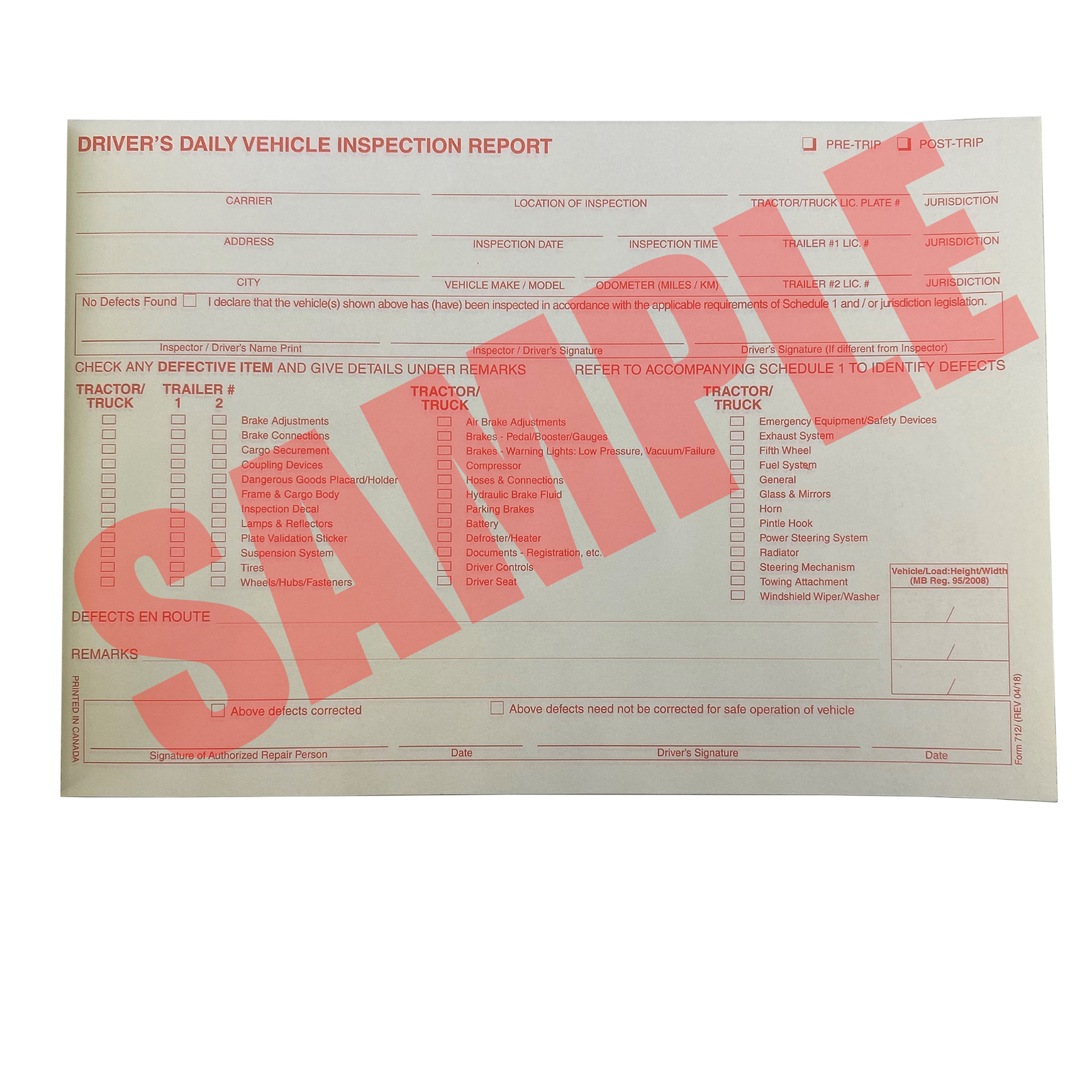 Driver's Daily Vehicle Inspection Report — White Line Distributors Inc