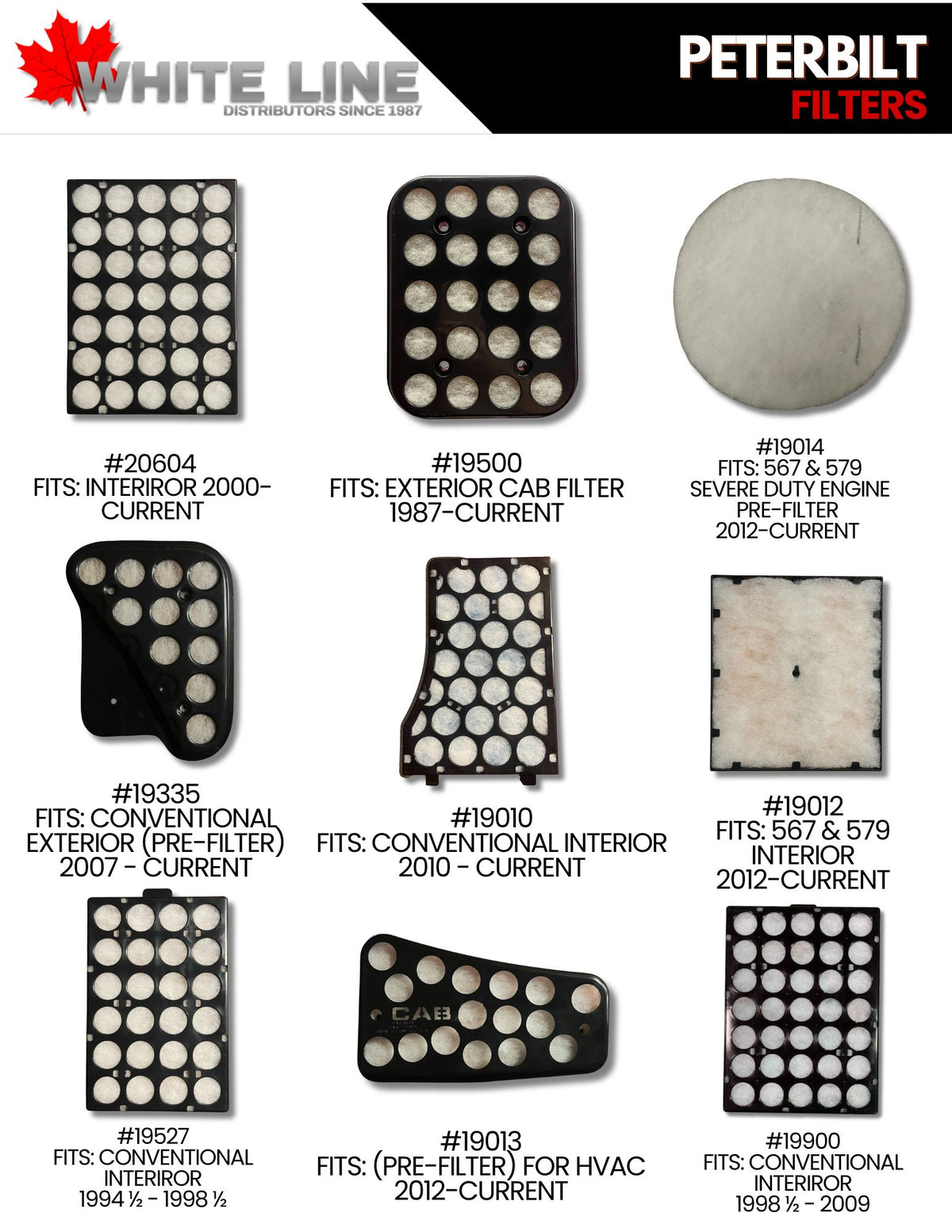 Peterbilt Cab Filters — White Line Distributors Inc
